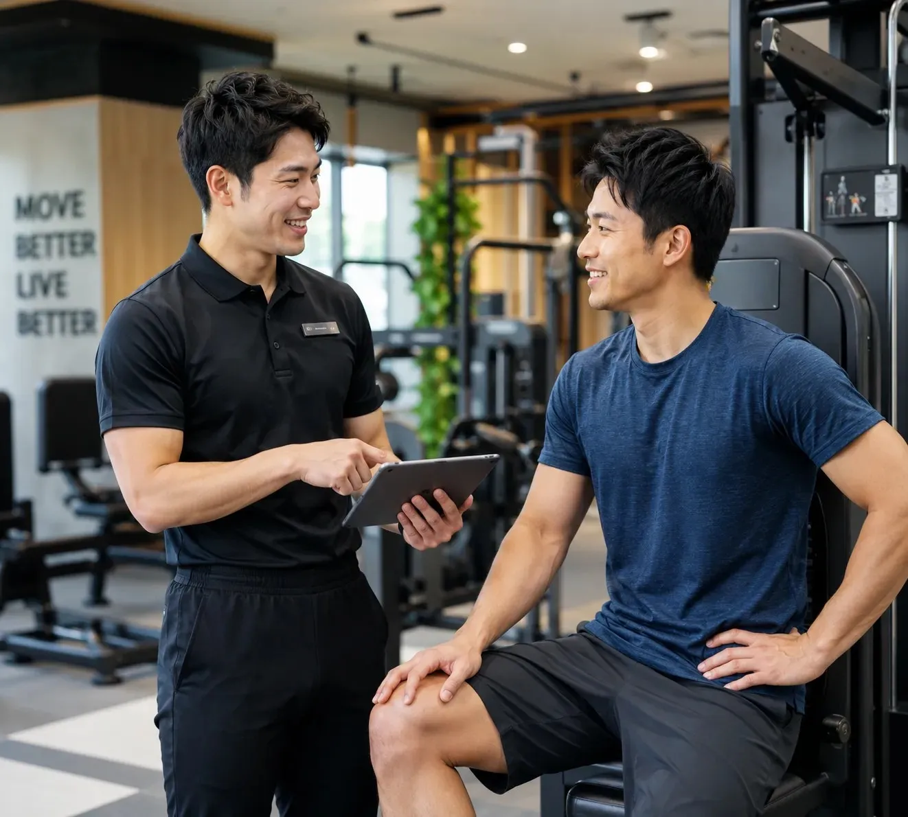 スタッフに相談する男性